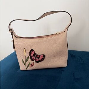 Furla Beige Shoulder Bag with Pink Butterfly Embroidery